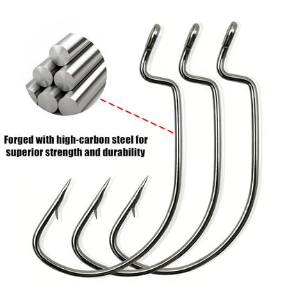 60 unidades/caixa Anzóis de minhoca de boca larga Anzol Jig Texas Rig Anzol para Robalo Aço de Alto Carbono Anzol Offset farpado Equipamento de Pesca Isca Macia