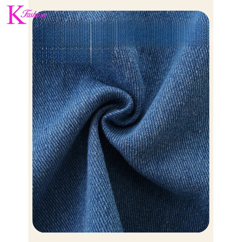 New Girls' Dress  Round Neck Children's Princess Dress Denim Fabric Toddler Kids Clothing 4-8Y