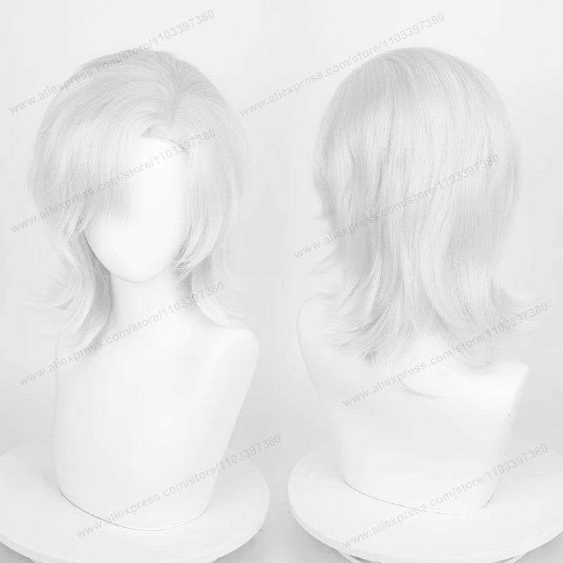 Anime 44cm Medium Basic Synthetic Side Part Hair Cosplay Wig Black White Red Silver Pink Blue Women Man Heat Resistant Hairs