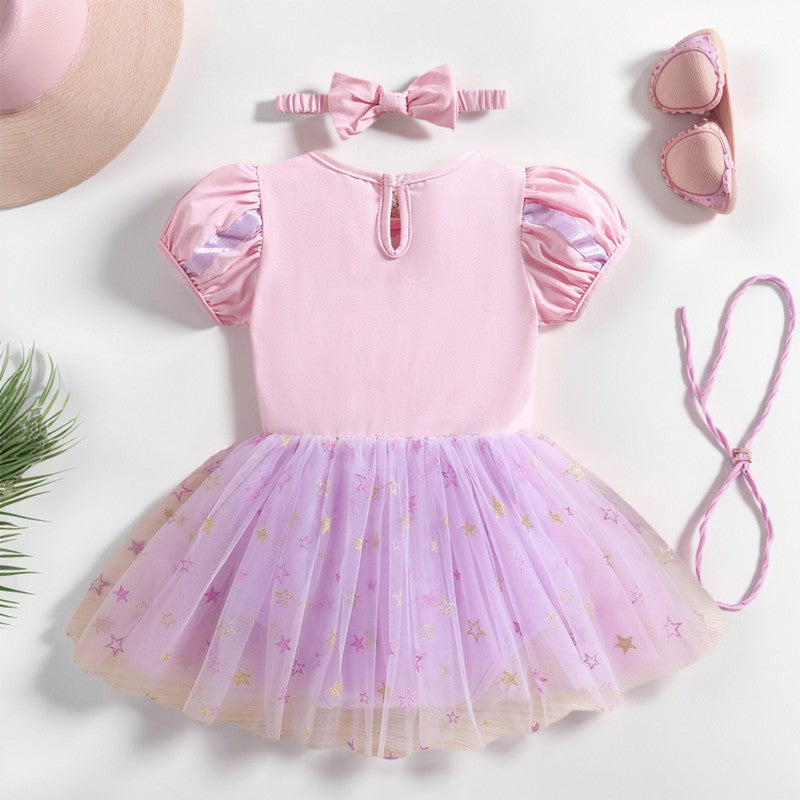 Infant Baby Girl Jumpsuit Dress Little Girl Princess Romper Dress With Headbands Kids Clothes Size 70-80-90-100