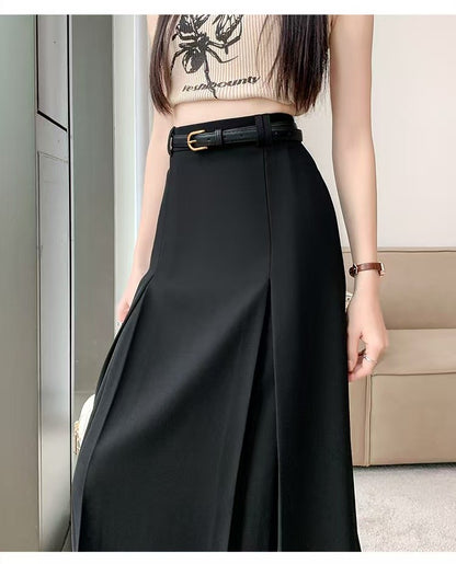 plus Size Suit Skirt Women Summer New Elastic High Waist Slim A-Line Skirt Belly Cover Pleated Skirt Korean Sle Casual Wear
