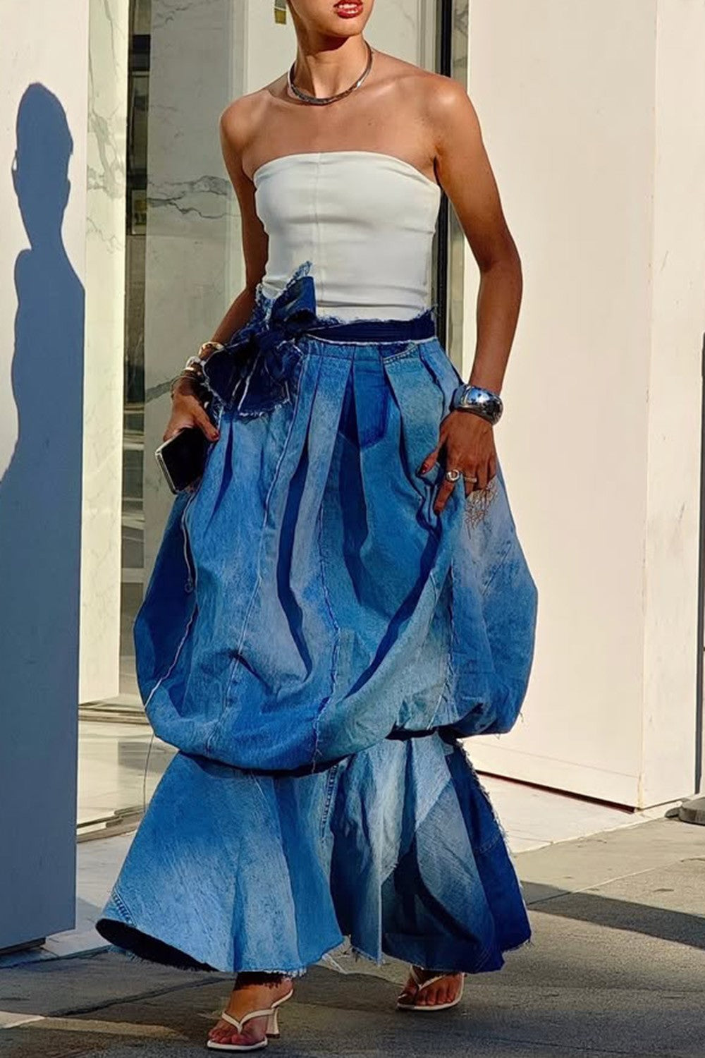 Plus Size Daily Blue Bubble Denim Skirts