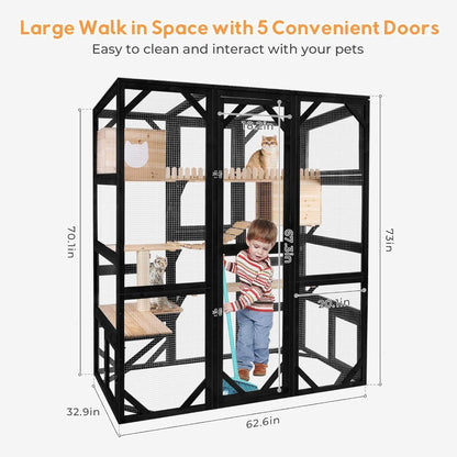 Catio Grande para Gatos, Caixa Externa para Janela, 73" Casa de Gatos de Madeira Acoplada à Janela, Catio para Gatos, Canil de Gatos com Grande