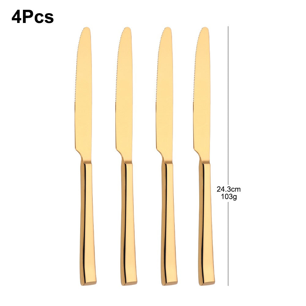 Faca de Jantar Dourada 2/4/6/12 Peças Conjunto de Facas Ocidentais Talheres Elegantes Prateados Louça Espelhada Aço Inoxidável 420 Facas de Mesa