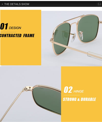 Fashion Aviation Sunglasses Men Luxury Brand Designer Square Sun Glasses for Male American Army Military Oculos