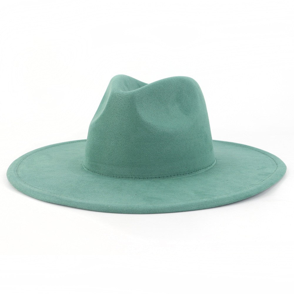 9.5 CM Big Brim Jazz Fedora Hats Men Suede Fabric Heart Top Felt Cap Women Luxury Designer Brand Party Green Fascinator Hats