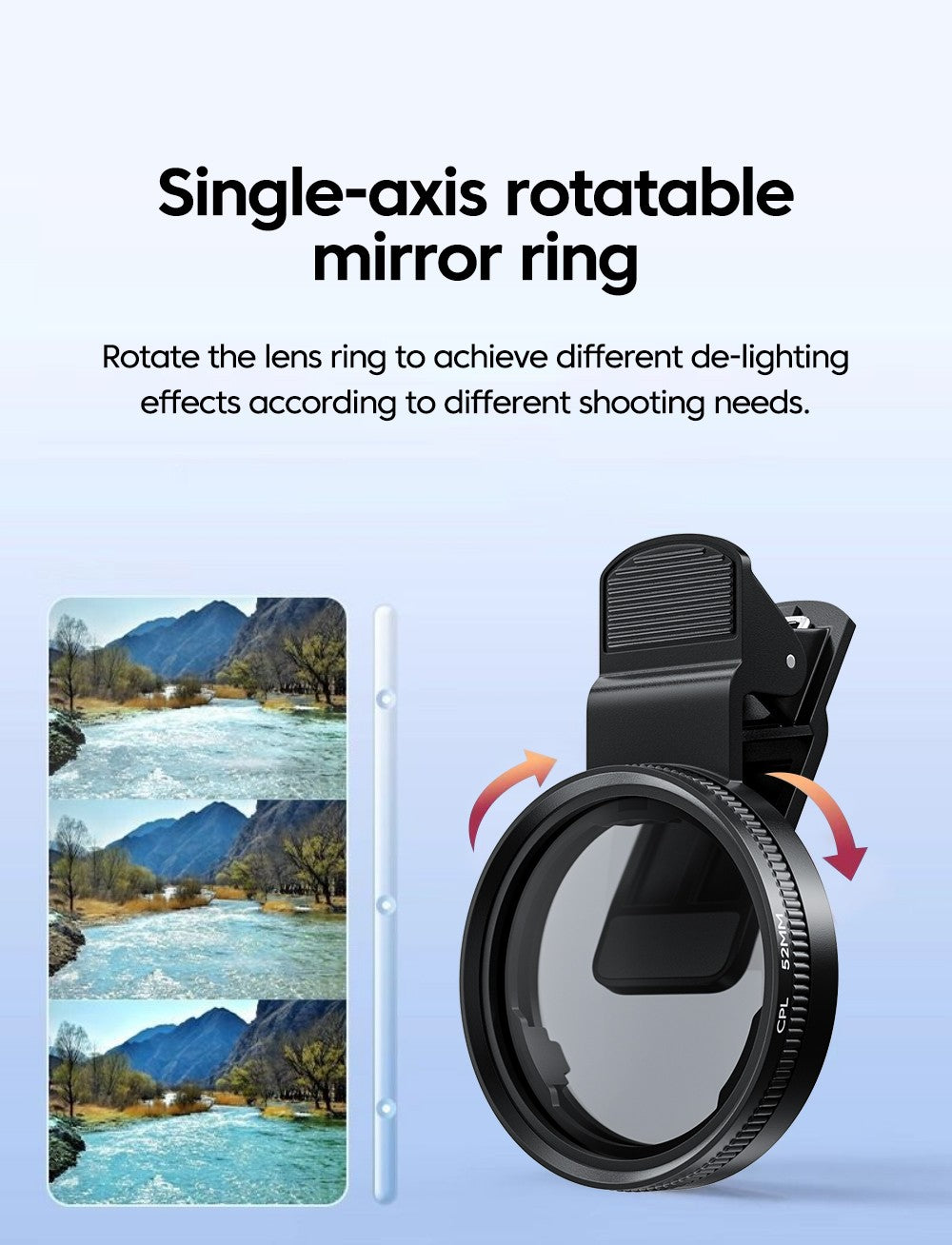 Filtro CPL Universal 52 mm com clipe para celulares iPhone Samsung