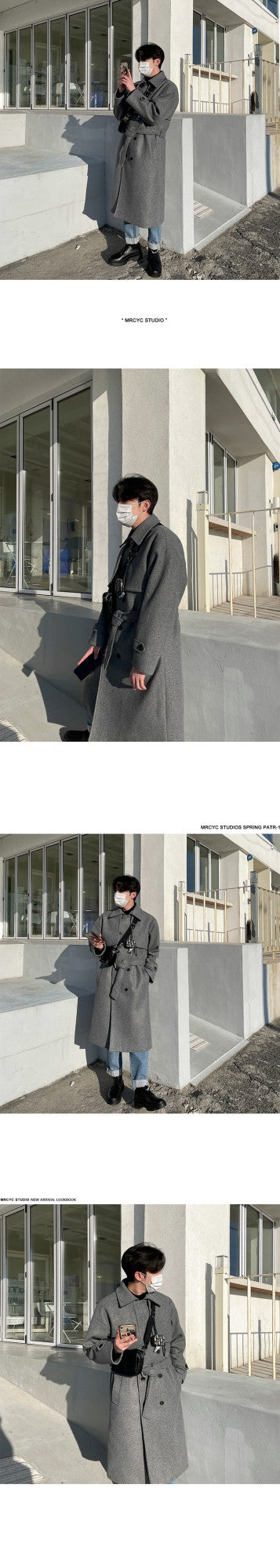 Winter Thick Woolen Coat Men Warm Fashion Solid Colors Oversized Long Wool Blends Coat Men Korean Loose Coat Mens Overcoat Q30