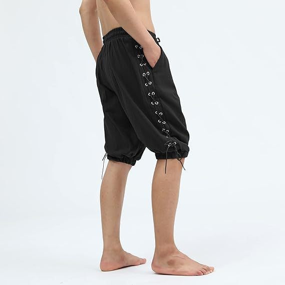 Men's Pirate Shorts Renaissance Medieval Vintage Lace-Up Viking Navigator Halloween Costume Pants
