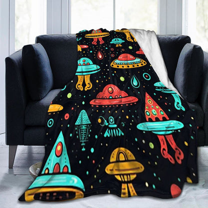 Aliens And UFOs Pattern  Blanket Flannel Sofa Throw Blanket Multi-function for Home Bedroom Office Throws Bedspread Quilt