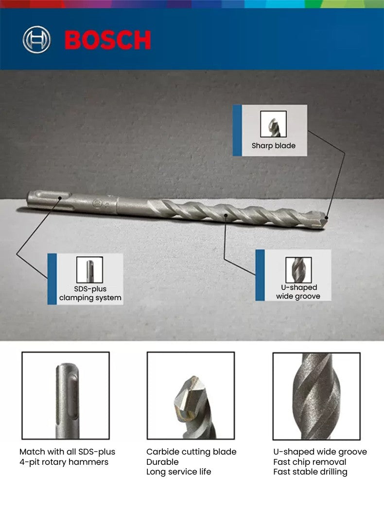 Conjuntos de Brocas Bosch SDS Plus para Martelete para Concreto Diâmetro 6-12mm Cabo Redondo Acessórios para Martelete Perfurador