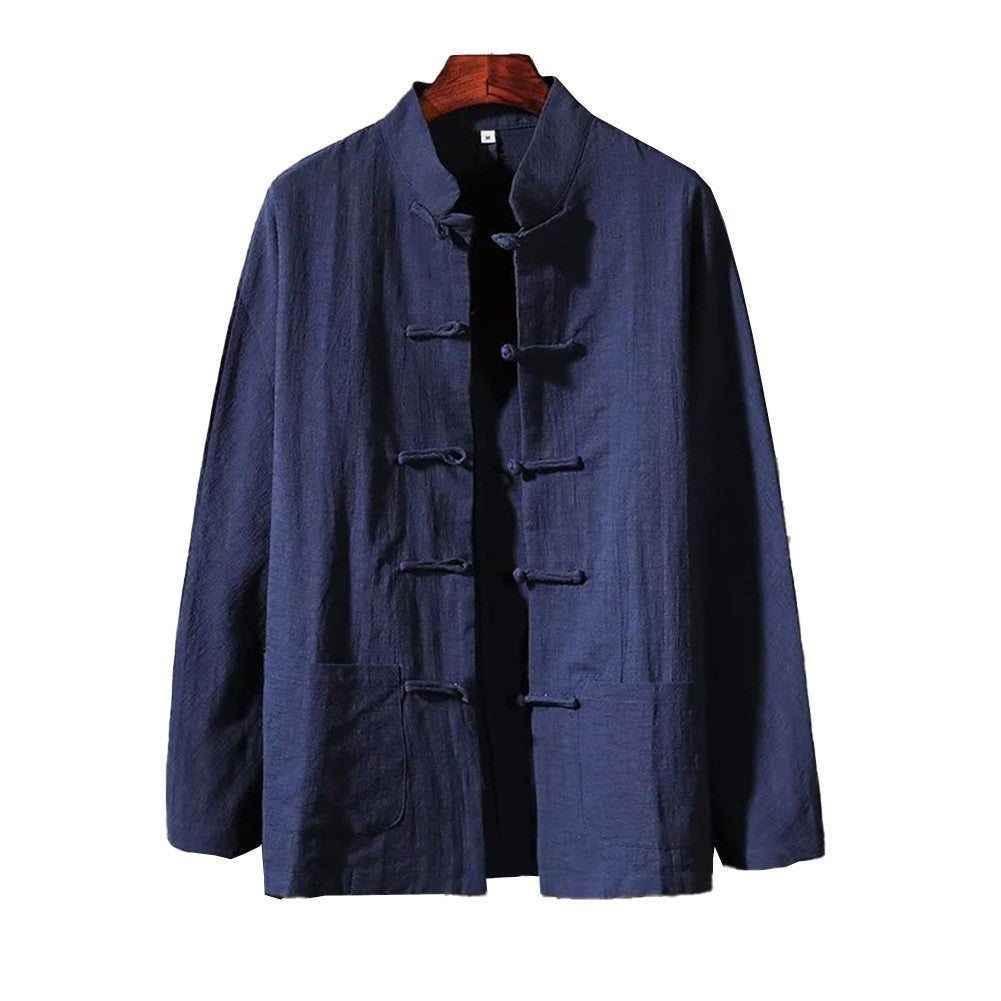 Casual Men's Chinese Style Linen Shirts Stand Collar Traditional Kung Fu Tai Chi Shirt Coat Tang Suit Uniform Jacket Men Clothes