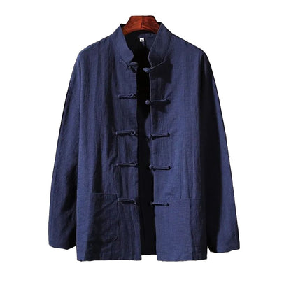 Casual Men's Chinese Style Linen Shirts Stand Collar Traditional Kung Fu Tai Chi Shirt Coat Tang Suit Uniform Jacket Men Clothes
