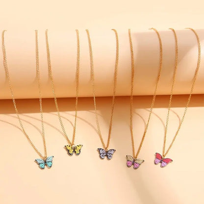 Conjunto de 5 Colares Femininos Borboleta Colorida Estilo Boho Moderno Coreano Pingente Fofo Joia de Presente Atacado Lançamento 2024