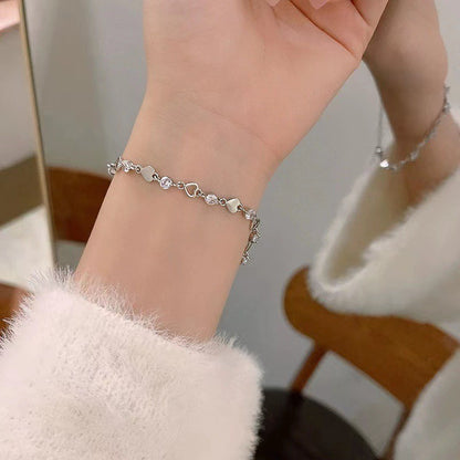 925 Sterling Silver Hollow Heart Zircon Bracelets For Women Korean Sweet Sparkling Adjustable Chain Bracelet Fashion Jewelry