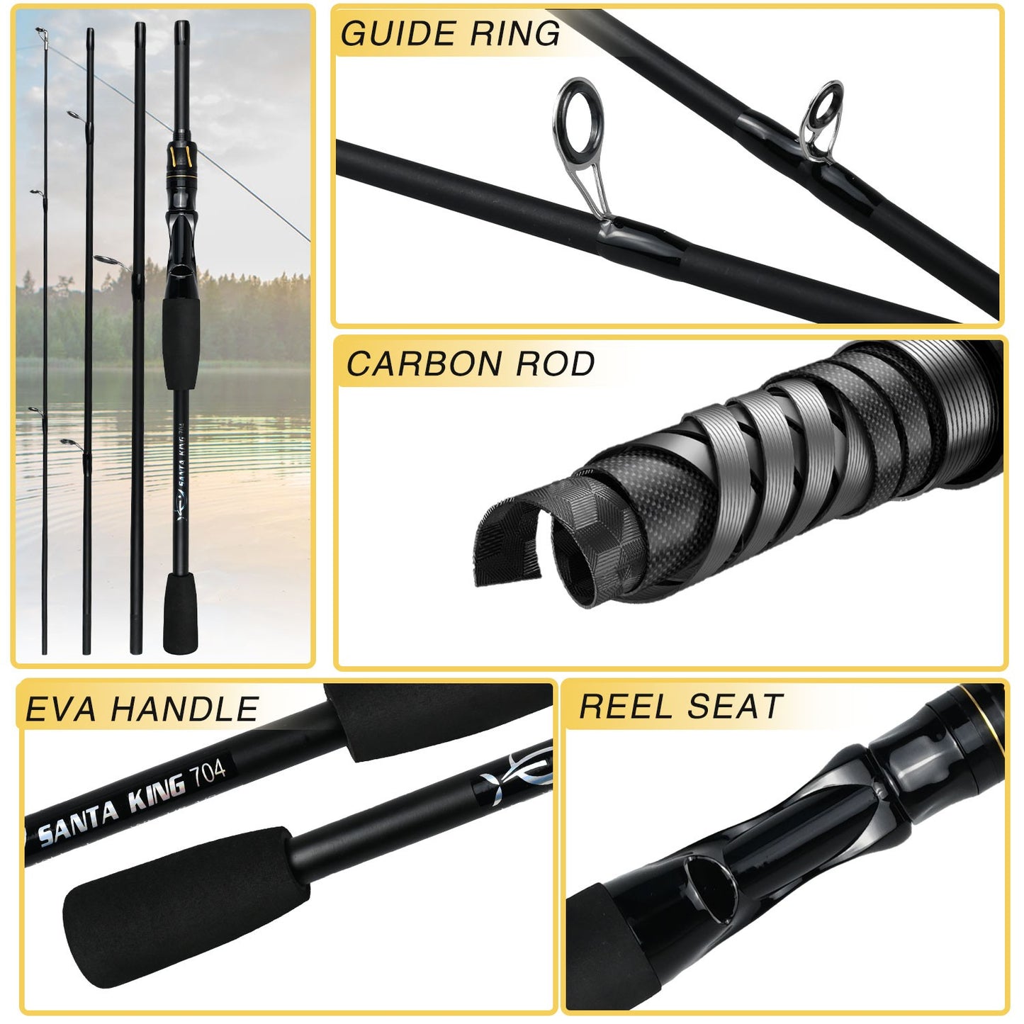 Vara De Pesca De Fibra De Carbono 1.8M/2.1M Vara De Viagem Portátil, Anel Guia De Cerâmica Requintado E Suave, Punho De Eva De Alta Densidade
