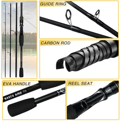 Vara De Pesca De Fibra De Carbono 1.8M/2.1M Vara De Viagem Portátil, Anel Guia De Cerâmica Requintado E Suave, Punho De Eva De Alta Densidade