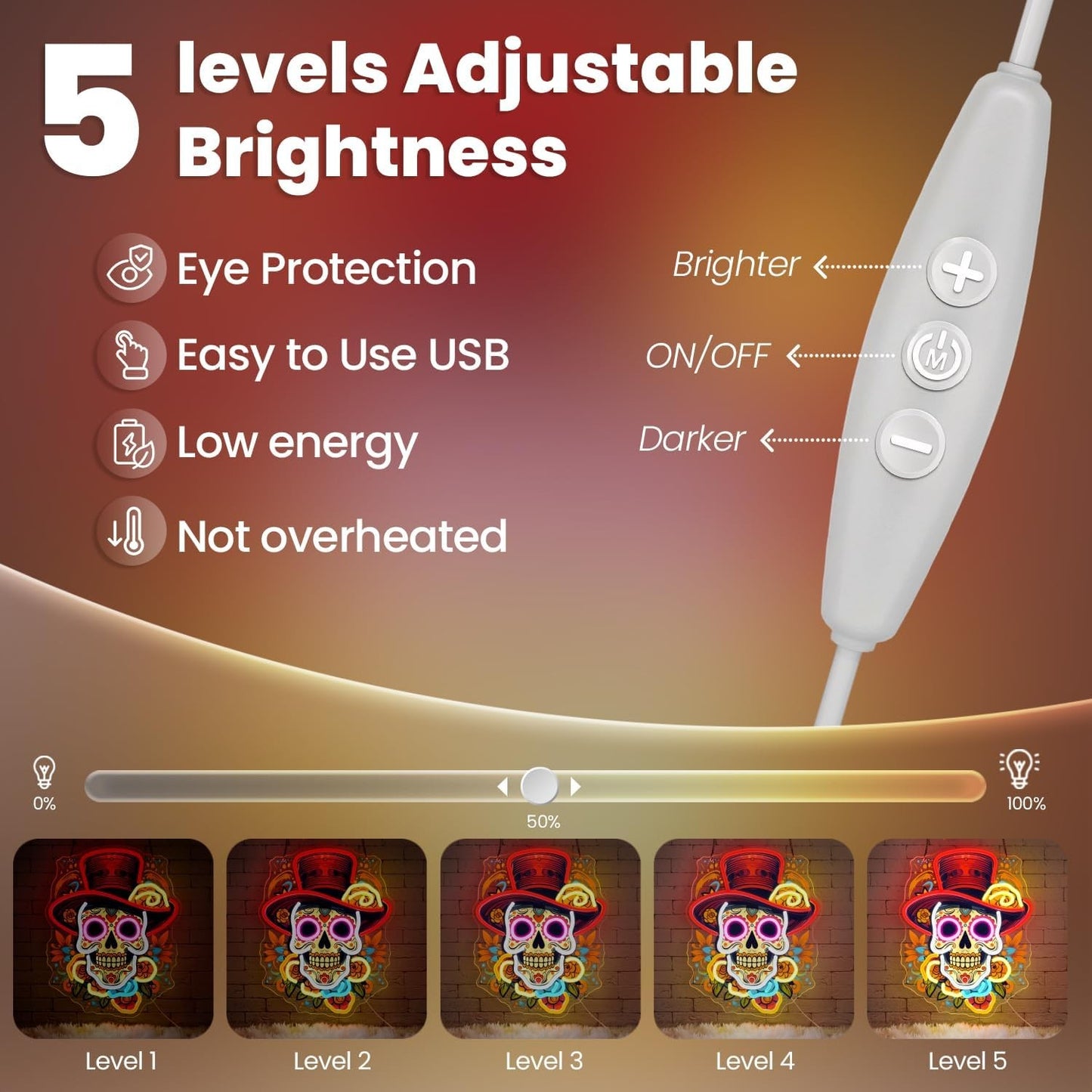 Day of the Dead Sugar Skull Neon Sign Mexican Sugar Skull Art Sign Día de los Muertos LED Light Sign for Home & Party Decor