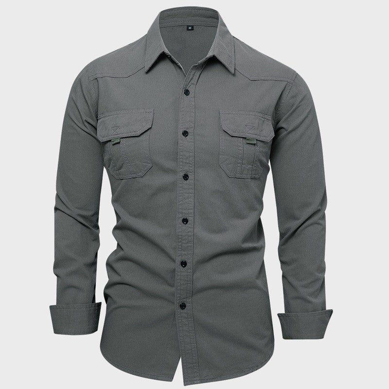Cotton 100% Men Outdoor Multi Pockets Long Sleeved Cargo Shirts High Quality Man Loose Shirts New Male Solid Casual Shirts 3XL
