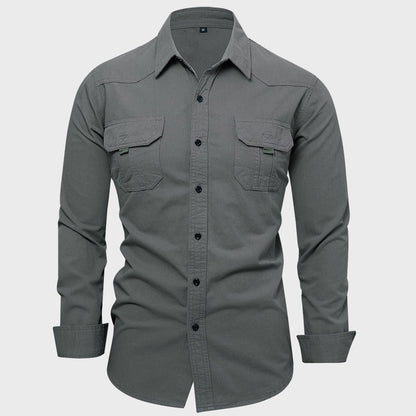 Cotton 100% Men Outdoor Multi Pockets Long Sleeved Cargo Shirts High Quality Man Loose Shirts New Male Solid Casual Shirts 3XL