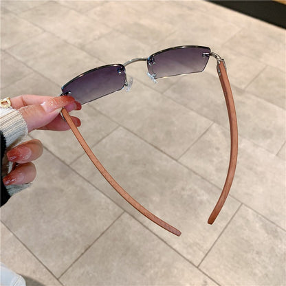 KAMMPT Rimless Sunglasses For Men Women Wooden Pattern Luxury Brand Retro Sun Glasses Fashion Shades UV400 Travel Outdoor