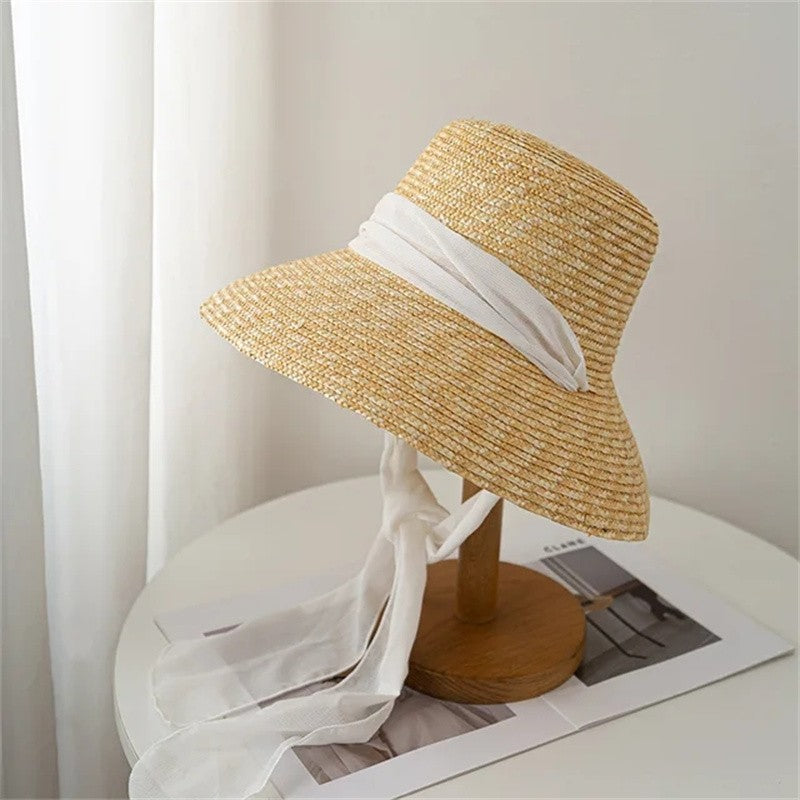 Chapéu de palha de verão alfinete de pérola chapéu de palha feminino de aba plana oco com ranhuras de verão para praia e sol sombreiro ????