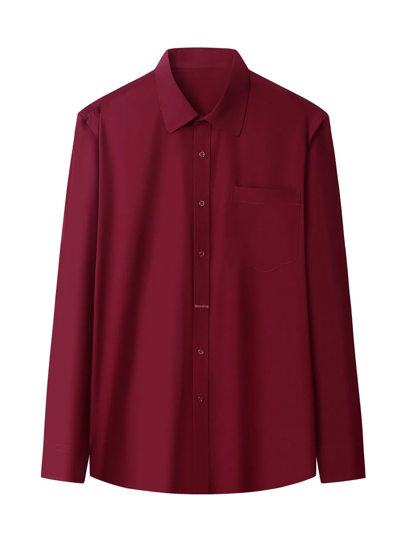 Iron-Free Long Sleeve Silk Smooth Drapey Wedding Shirt for Men Summer Business Formal Wine Red Large Size Men's Clothing