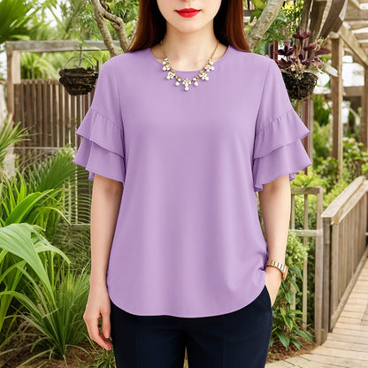 2025 Elegant Office Lady Blouses ZANZEA Summer O Neck Short Sleeve Blouse Women Stylish Solid Holiday Shirt Female OL Work Tops