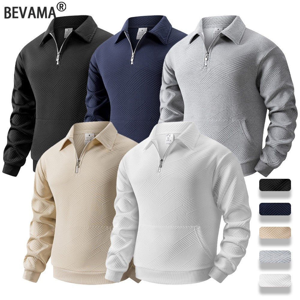 Autumn Men's Casual Sweatshirt Quarter Zip Solid Color Pullover Sweater Outdoor Daily Long Sleeve Polo Turtleneck Male Tops