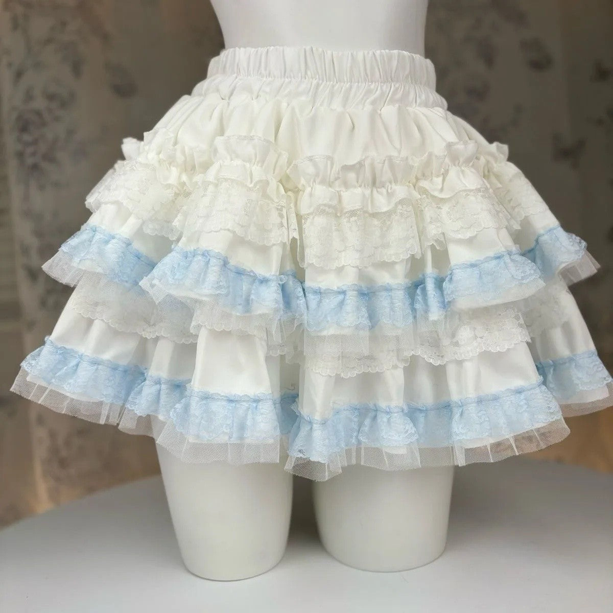 White Lace Ballerina Mini Skirt Puffy Half-length Short Skirts Sweet Cake Style New Arrival High Waist Flared Skirts