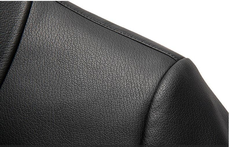 2025 Fall And Winter Models Men's Jacket Lapel Business Casual PU Leather Jacket Thin Thick Black Lake Blue