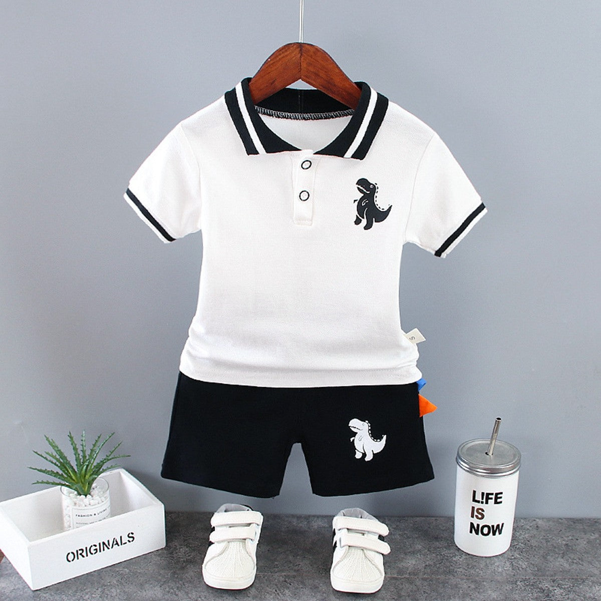 Conjuntos de Roupa Infantil de Verão para Meninos, Estampa de Dinossauro, Camisas Polo de Manga Curta + Shorts, 2 Peças/Conjunto, Roupas de Bebê