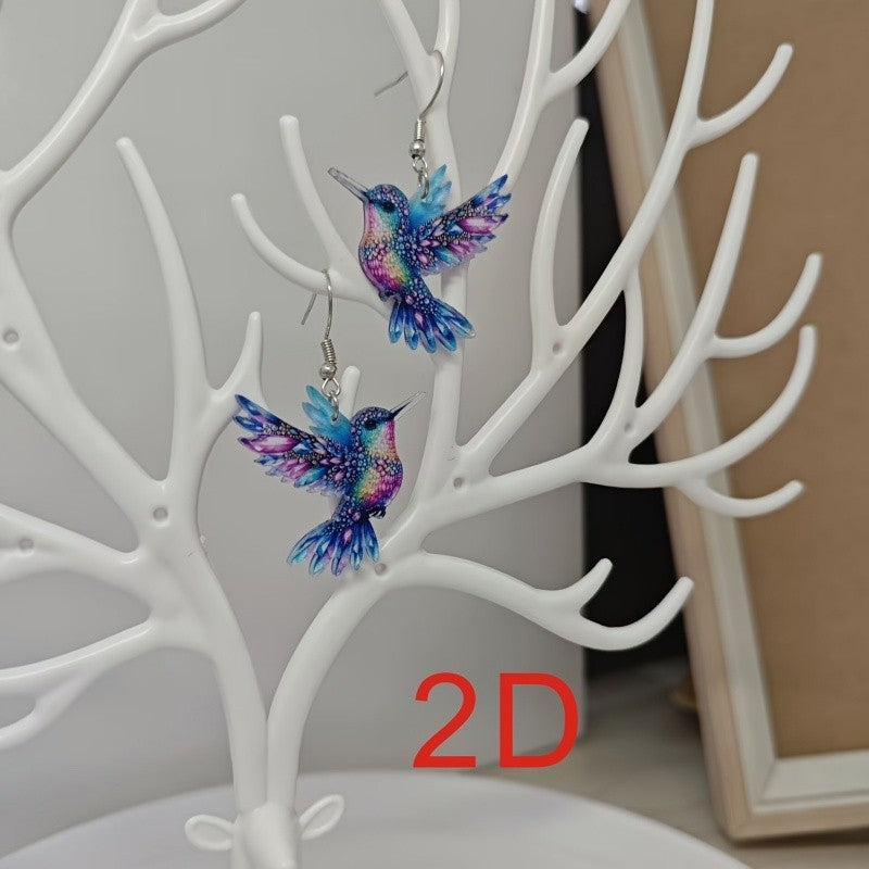 1 set of elegant and stylish acrylic colorful honey-sucking bird necklace earrings set with multi-color wing design, suitable fo