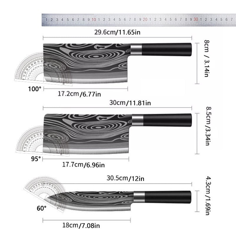 Kitchen Knives Scissors Sharpening Rod Set Laser Damascus Pattern Utility Stainless Steel Sharp Slicing Chef knife Cooking Tool