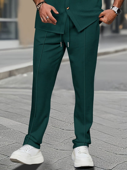 Calça Masculina Casual de Waffle de Cintura Média Calça Leve e Elegante Adequada para Todas as Estações