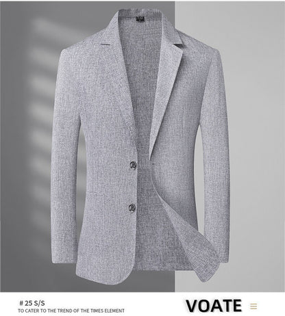 A fashionable and stylish men's sun-protective suit with a linen collar and two buttons, along with a sun-protective jacket