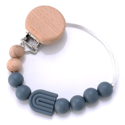 Baby Pacifier Clips Holder Silicone Cartoon Animal Teething Chain Wood Teether For Baby Pacifier Chain Nursing Chew Toys Gift