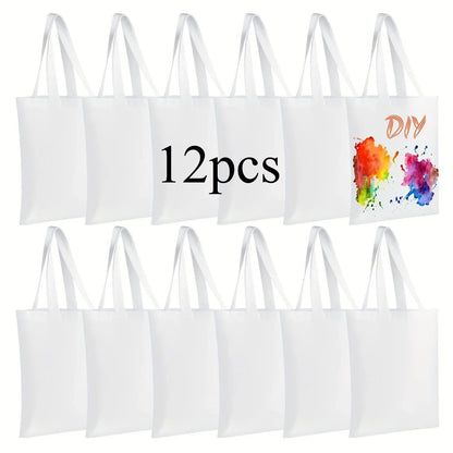 Pacote com 6 Sacolas Reutilizáveis em Branco para DIY - Laváveis, Ideais para Projetos de Transferência de Calor/Sublimação, Compras e Afazeres