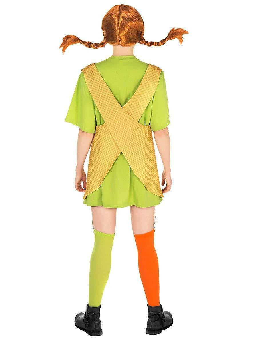 Pippi Longstocking Cosplay Costume Full Set Green T-Shirt Apron Colorful Stockings Halloween Book Character Outfit