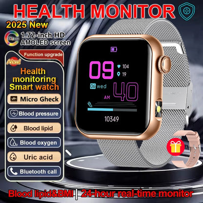 2025 Novo Smartwatch Feminino de LED com IA, Diagnóstico Inteligente, Monitor de Saúde HRV+PPG, Pressão Arterial, Oxigênio no Sangue, IP68, NFC?