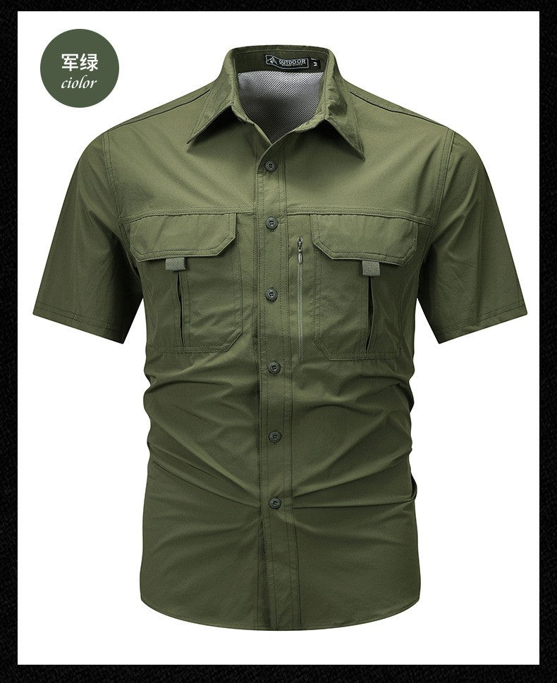 2024 Summer New Cargo Shirt Short Sleeve Men's Cargo T-shirt Outdoor Navy Multi-pocket Breathable Camping Hiking Work Shirts