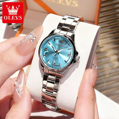 OLEVS Women's Watches Trend Elegant Stainless Steel Original Brand Small Dial Quartz Wristwatch for Lady Waterproof Luminous New