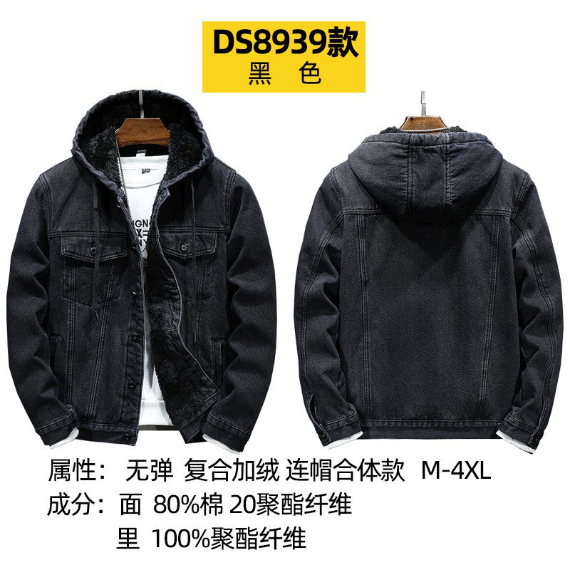 Thicker Winter Jacket Men Warmer Hooded Denim Lambswool Hooded and Padded Denim Jacket Imitation Lamb Wool Fleece Mens Clothes