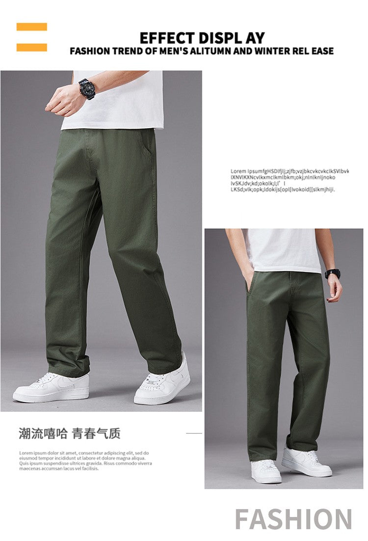 Calças Casuais Grandes Masculinas Cintura Elástica Perna Reta Ajustada Calças de Verão Masculinas Soltas de Algodão Roupa de Trabalho Plus Size Grande 6XL Cáqui Claro