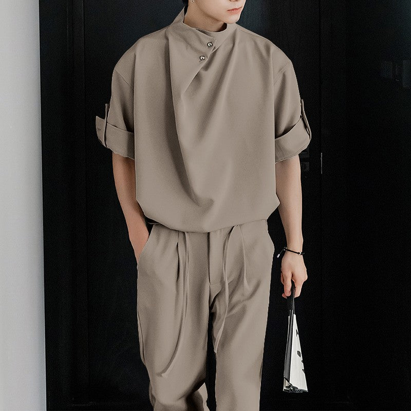 INCERUN Men Sets Solid Color Pleated Shirt & Pants Two Pieces Sets Loose Streetwear 2025 Fashion Men's Casual Suits S-5XL