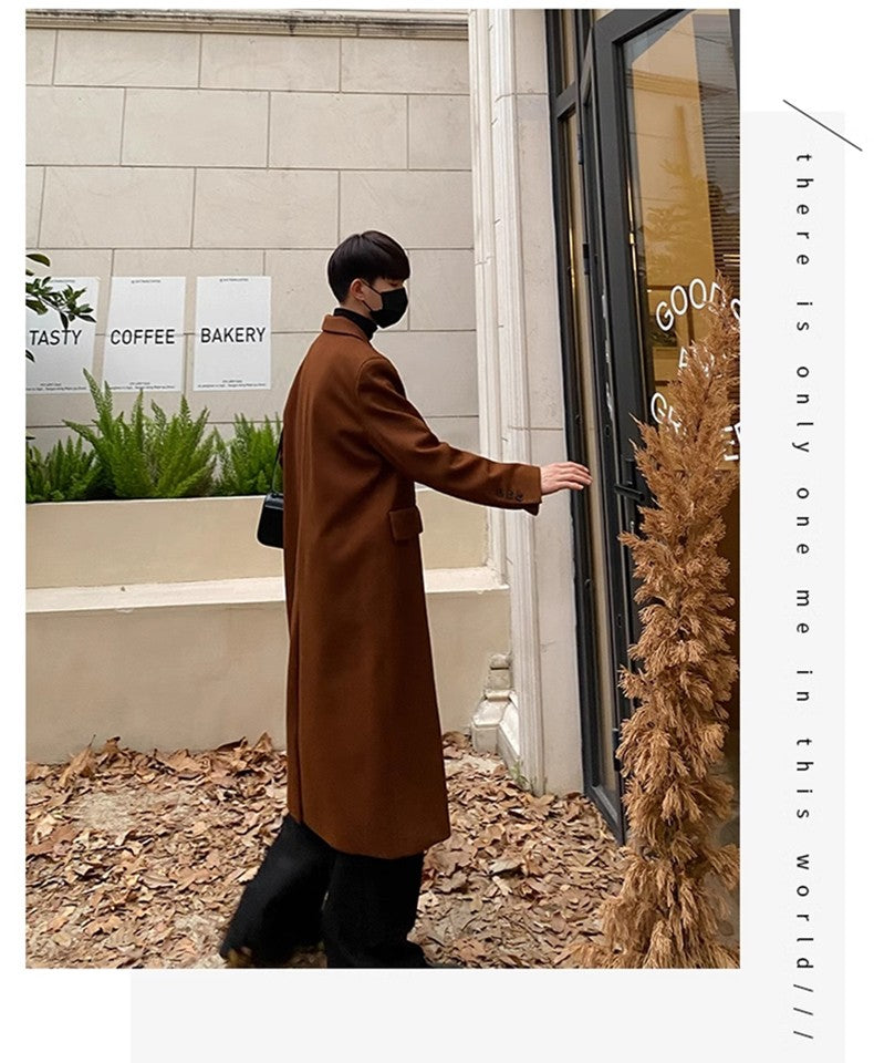 Mauroicardi Autumn Winter Long Warm Coffee Black Soft Woolen Coat Men Double Breasted Loose Casual Wool Blends Overcoat 2023