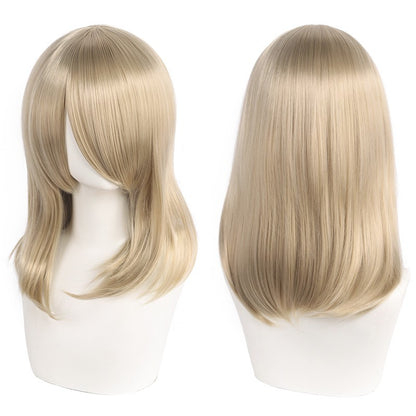 Peruca de Cosplay Média de Alta Qualidade 40cm com Franja Preta Loira Rosa Vermelha Azul Roxo Resistente ao Calor Perucas de Cabelo Sintético