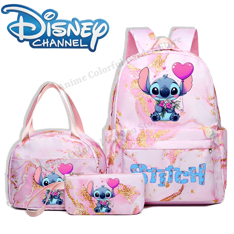 3pcs Disney Stitch Backpack Lunch Bag Pencil Case Set Anime Cartoon Fashion Schoolbag Suit Students New Semester School Supplies