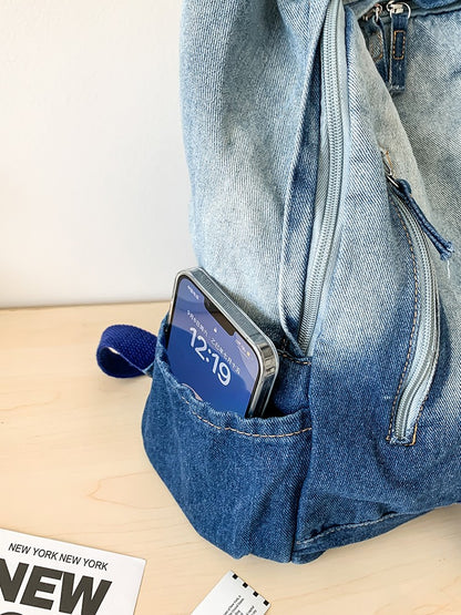 Men's and Women's Backpacks, Student Schoolbags, Large-Capacity Washed Denim Bags