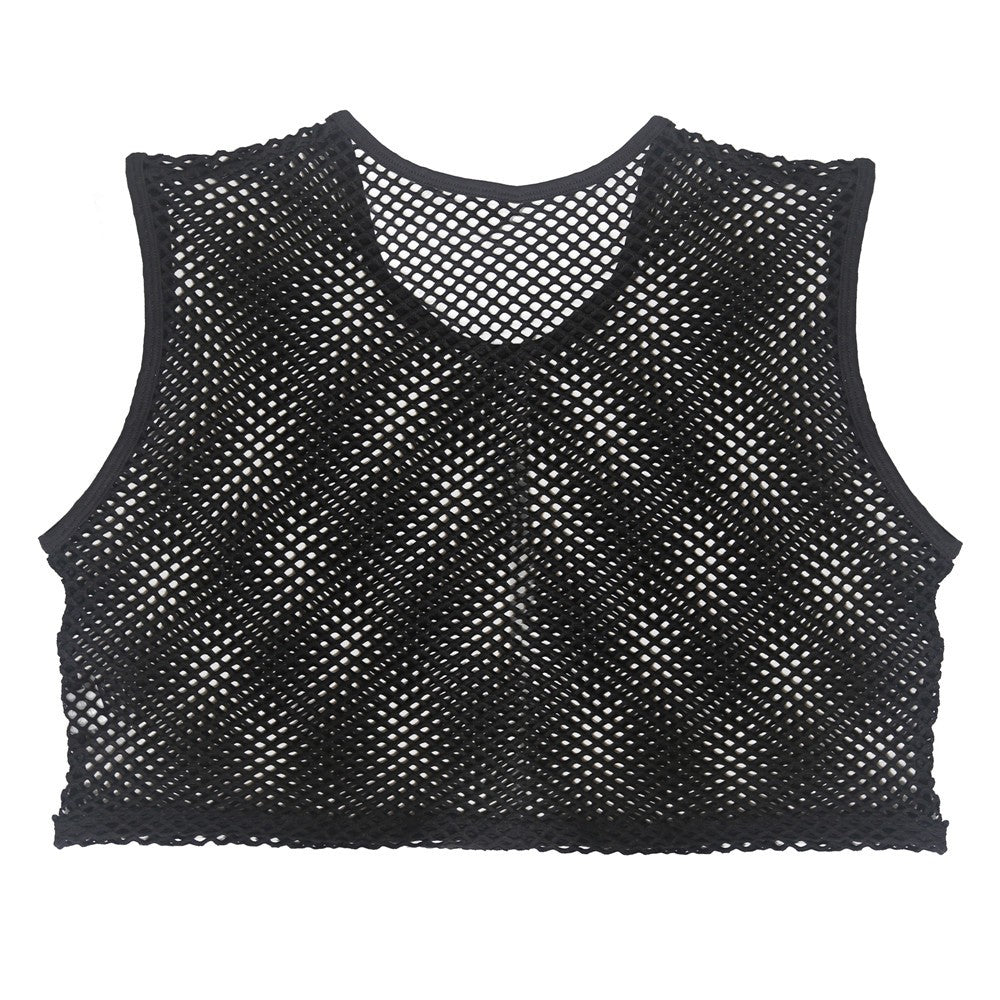 Mens Transparent Fishnet Crop Top Sexy Mesh Hollow Out Tank Tops Gym Fitness Sleeveless Undershirts T-shirts Nightclub Mini Vest